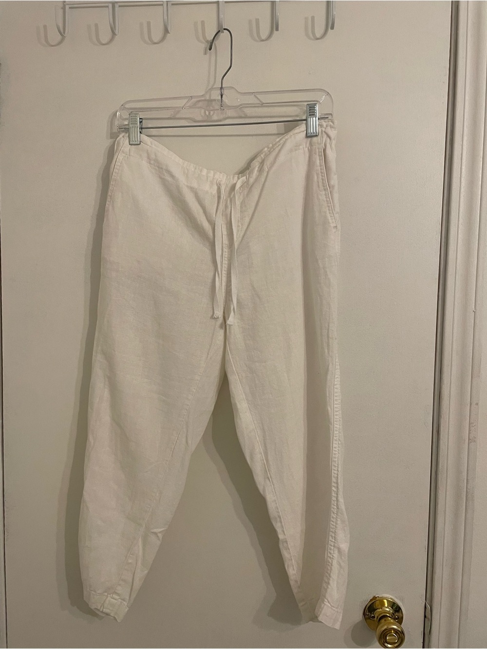Faded Glory White Linen Drawstring Jogger Pants